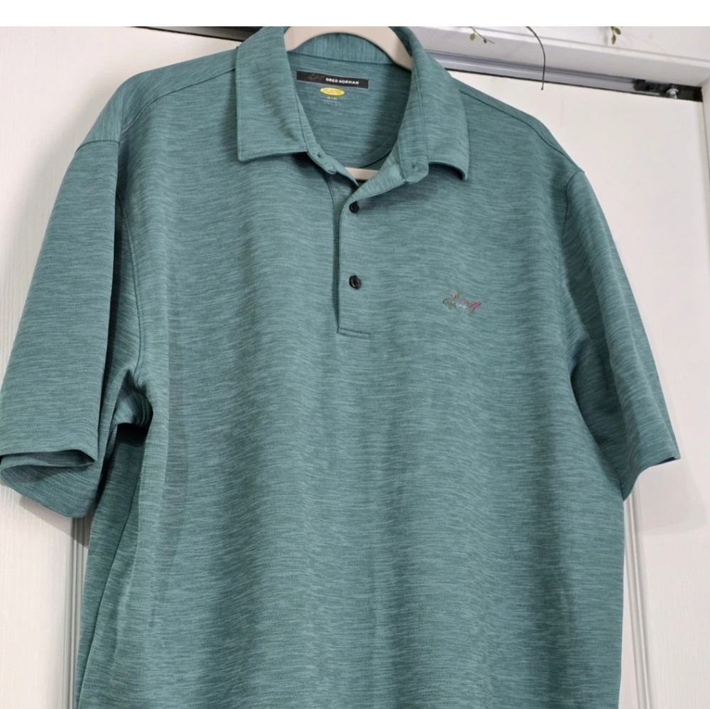 Greg Norman Play Dry Golf Shirt XL Turquoise Green Color with   Shark LOGO